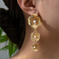 Trend Gold Color Metal Alloy Earrings Large Pearl Flower Drop Earring Punk Style Fashion Jewelry
