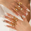 Women's Non-fading Stainless Steel Cubic Zirconia Waterproof Open Rings