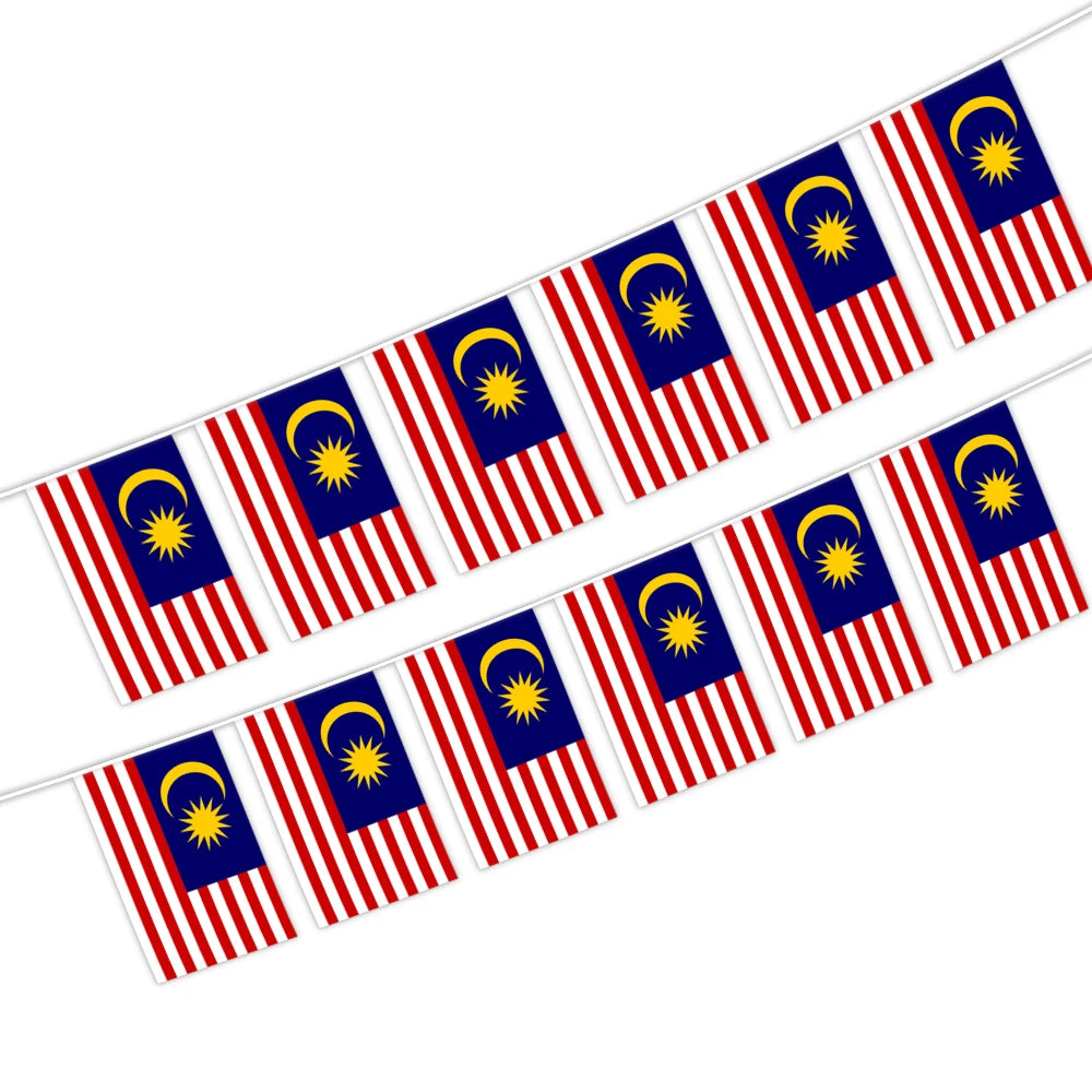 Malaysia Bunting String Flag 5.5X8 in for Outdoor and Indoor Decoration (12pcs/Unit)