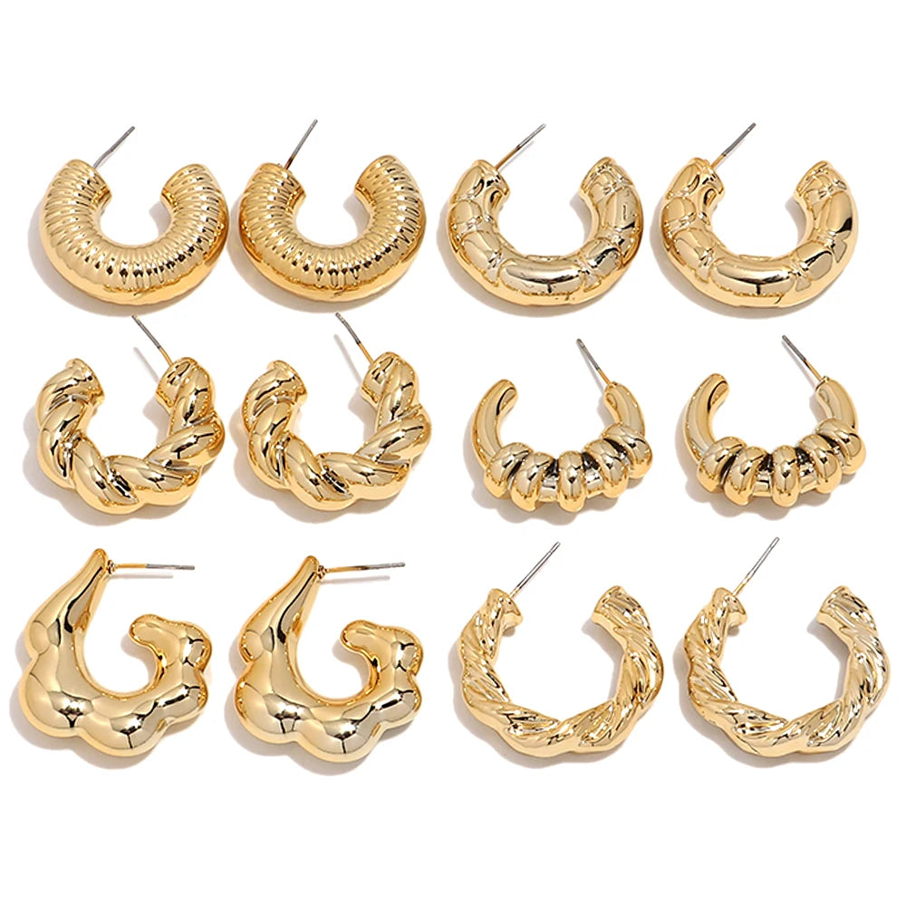 Personalized Trendy Fashion Earrings Silver and Gold Electroplated CCB Geometric C Shaped Jewelry Twisted Hoop Earrings