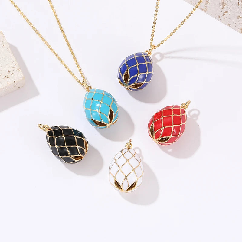 14K Gold Plated Enamel Faberge Russian Easter Egg Pendant Charm Jewelry