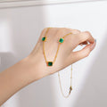 Minimalist Three Colors Square Combination Zircon Choker Necklace Women Gold Plated Stainless Steel CZ Square Pendant Necklace