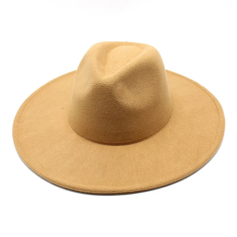 2025 Wholesale Custom Hat Brim 9.5cm Fedora Hat  Winter Flat Bigger Wide Brim Felt Jazz Cap