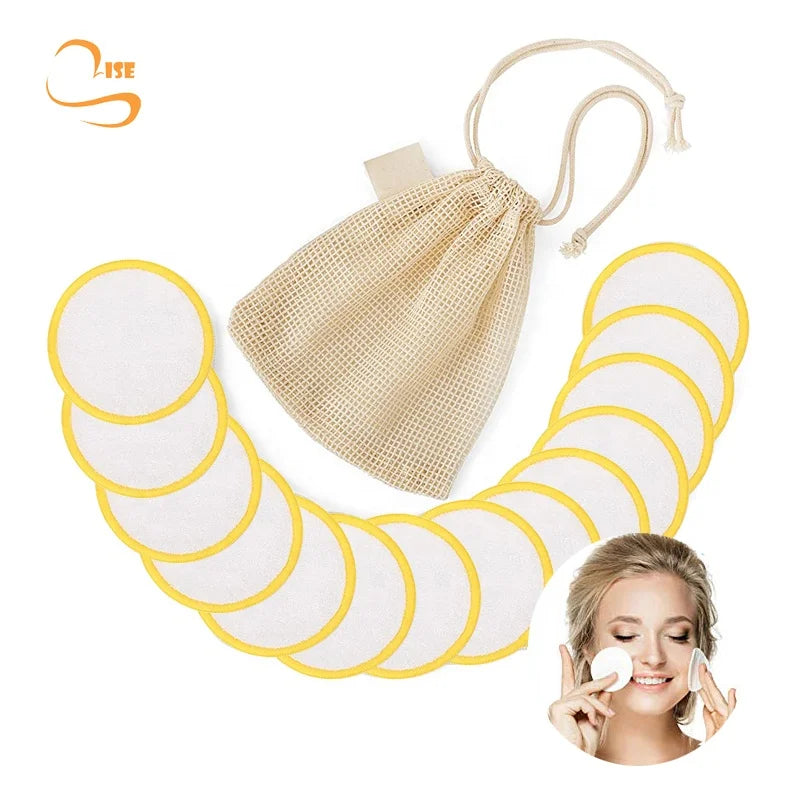 Chemical Free 3.15" Round Reusable Bamboo Terry Makeup Remover Pads Organic Laundry Bag Soft Face Cleansing Cloth Pads