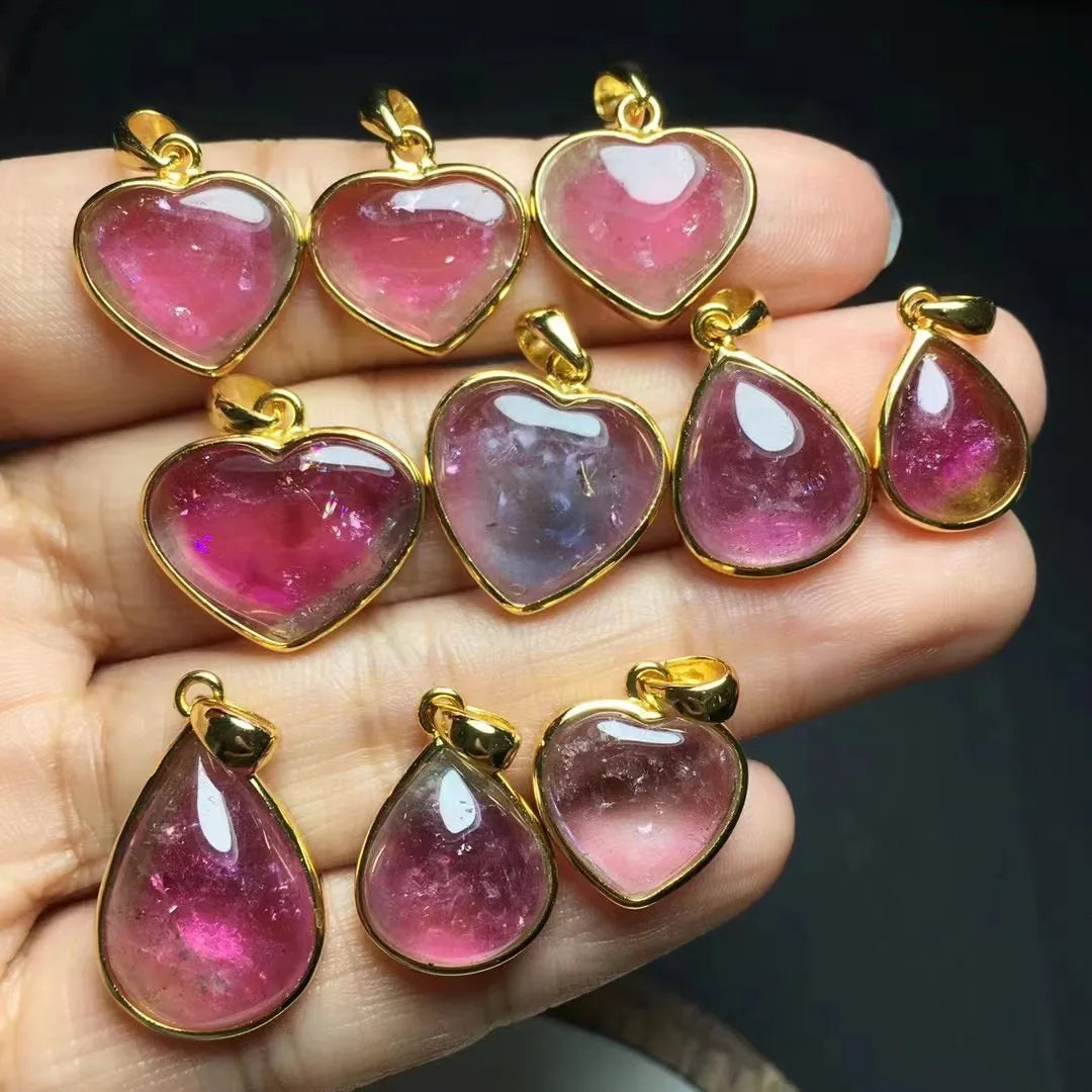 Wholesale High Quality Natural Watermelon Tourmaline Luxury Fashion Jewelry Fine Crystal Charms Heart Shaped Pendants