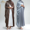 Loriya 2023 Traditional Muslim Clothing Shinny Polyester Abaya Femmes Robe Musulmane New Cardigan Kimono Abaya Modest Dresses
