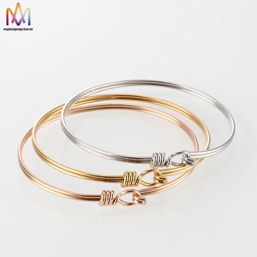 Stainless Steel Openable Wire Simple Metal Stretch Cuff Bangle Bracelets Minimalist