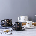 Factory Direct Sales Marble Matte Black/white  Golden Marble Design 4oz/8oz Ceramic Coffee Cups and Saucer Sets