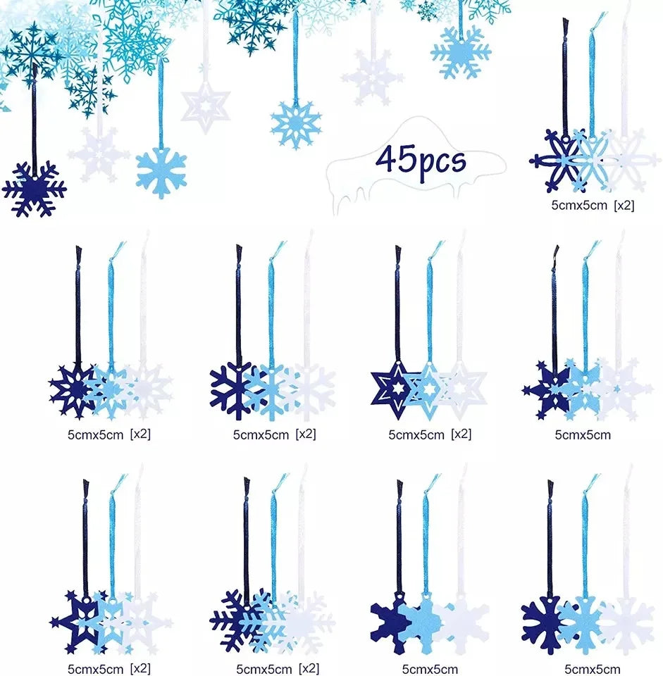 Cute Felt Hanging Christmas Ornaments Blue White Christmas Snowflake