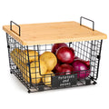 Cabinet Countertop Organizer Bins Pantry Storage  Organizing Basket Stackable Kitchen Counter Basket with Bamboo Tray