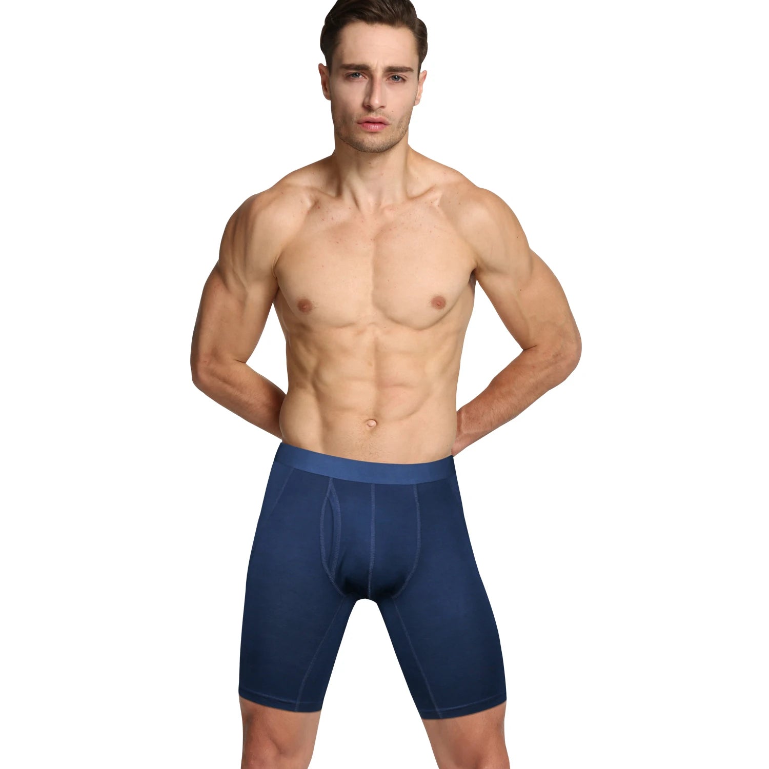 Wholesale Breathable Soft Stretch Men's Lengthened Boxer Briefs Quick Dry Anti Chafe Underwear for Gym Workout Use