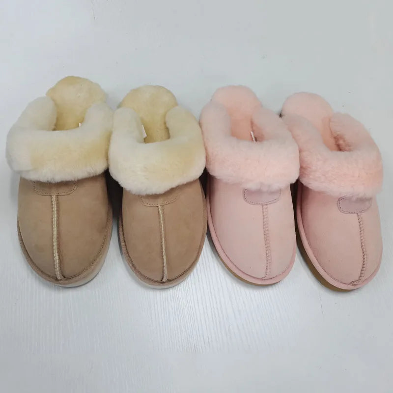 Sample Support 2026 Genuine Leather Tasman Sheepskin Slippers for Women Fluffy Twinface Indoor Warm PVC Lining EVA Outsole