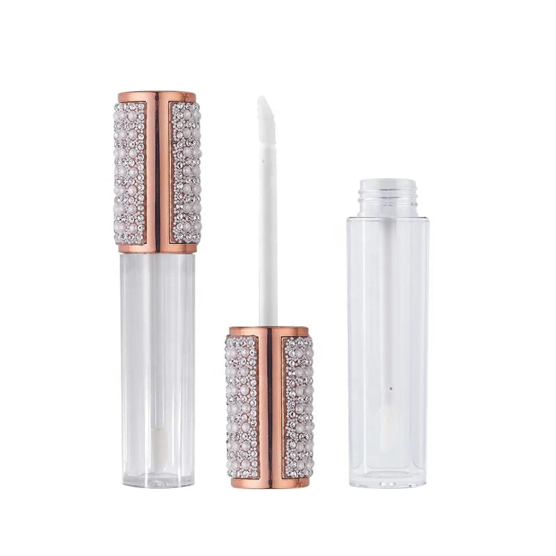 Hot Sales 5ML Lip Gloss Containers Tube Rose Gold Silver Rhinestone Pearl Lipgloss Bottles Cosmetic Empty Lip Gloss Wand Tubes