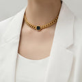 Gold Plated Titanium Steel Thick Chain Necklace for Female H-IP H-OP Black Block Collarb-One Chain Zircon Trendy Alloy Earrings