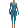 2025 Blue Long Sleeves Stage Performance Rhinestone Jumpsuit Women Las Vegas Show Gogo Dancer Costume Sexy Party Bodycon Rompers