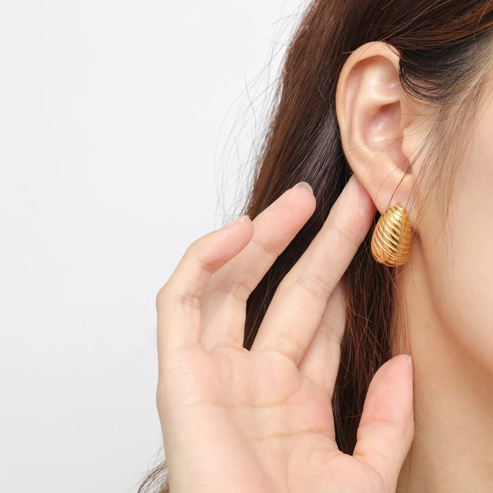 European Gold Plated Stainless Steel Stud Hoop Earrings Women New Arrival Geometric Irregular Spiral Twist Trendy Anniversary