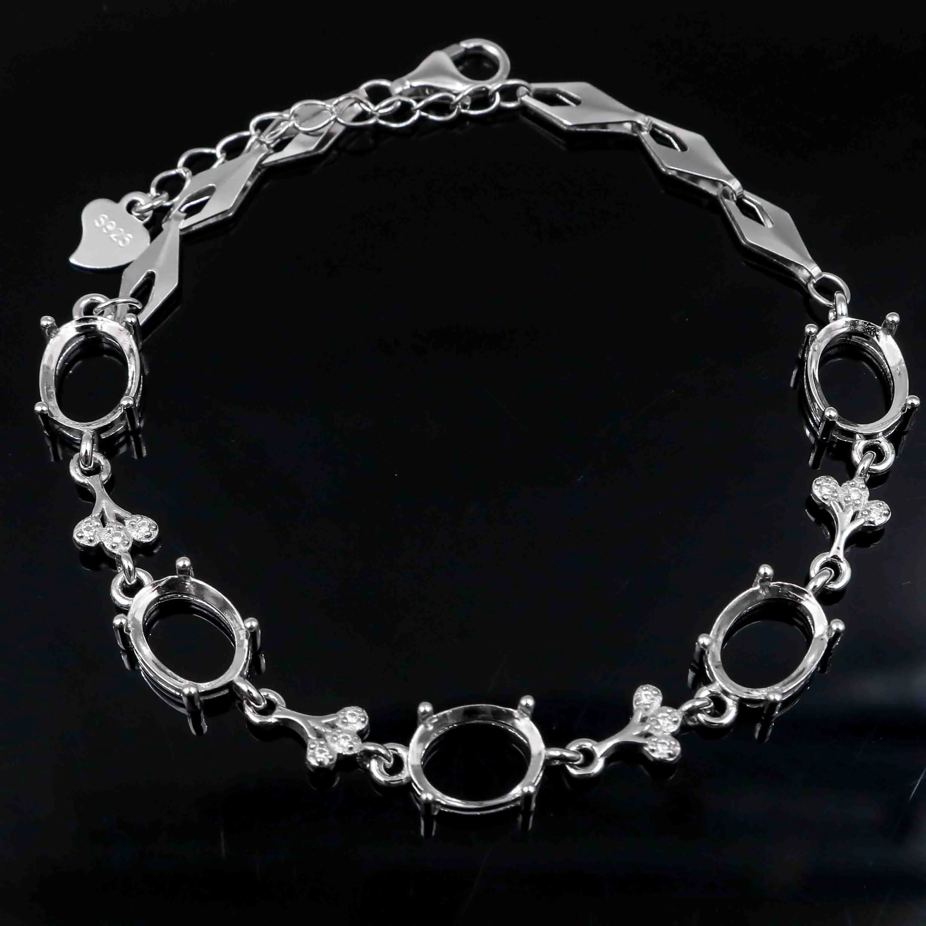 Sterling Silver 7*9mm Semi Mount Bracelet Empty Support Blank Claw Setting S925 Mountain Base Holder Without Stone Inlay for DIY