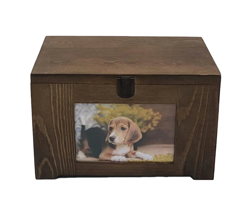 JUNJI Pet Urn for Dogs and Cats with Photo Frame Wooden Pet Memorial Cremation Urns Photo Memorial Keepsake Urns for Pet Ashes