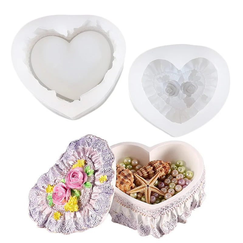 Early Riser DIY Love Rose Storage Box Moulds Epoxy Resin Silicone Moulds for Storage Jewelry Necklace Pendant Home Decoration