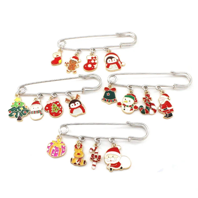 Cheap Christmas Series Clothing Accessories Christmas Gift Badges Metal Alloy Cartoon Christmas Small Safe Pin Brooch
