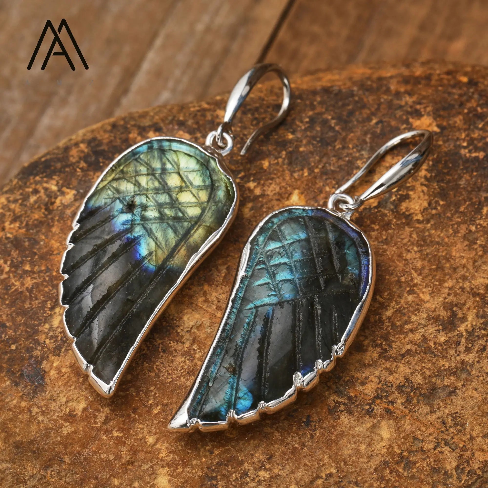 Classic Crystal Angel Wing Earrings Silver Color Tiger's Eye Moonstone Gemstone Dangle Earring Women Gifts