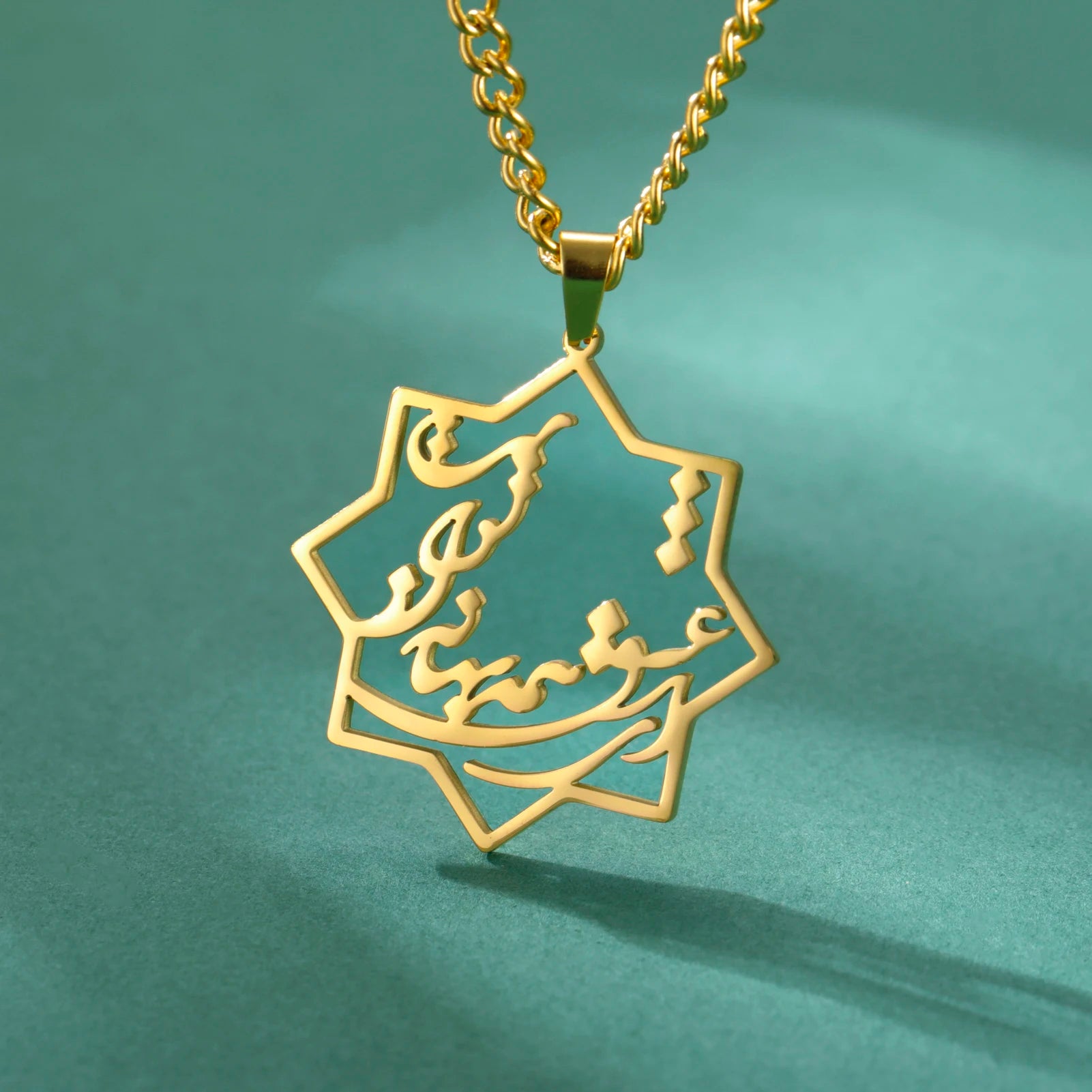 Myshape  Octagonal Rune Pendant Stainless Steel Necklace Men's and Women's Fashion Arabic Rune Jewelry Gift Wholesale
