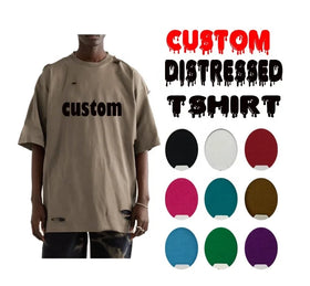 Custom logo 220 Gsm t Shirt Garment Heavyweight Streetwear Blank Vintage Washed Tee Mens Boxy Distressed Oversized Tshirt