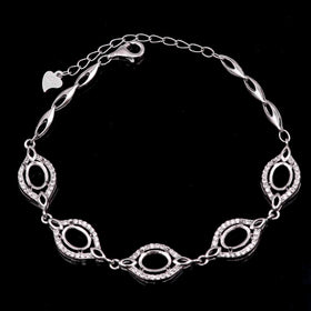 Sterling Silver 5*7/6*8mm Semi Mount Bracelet Empty Support Blank Claw Setting S925 Base Holder Without Center Stone Inlay DIY