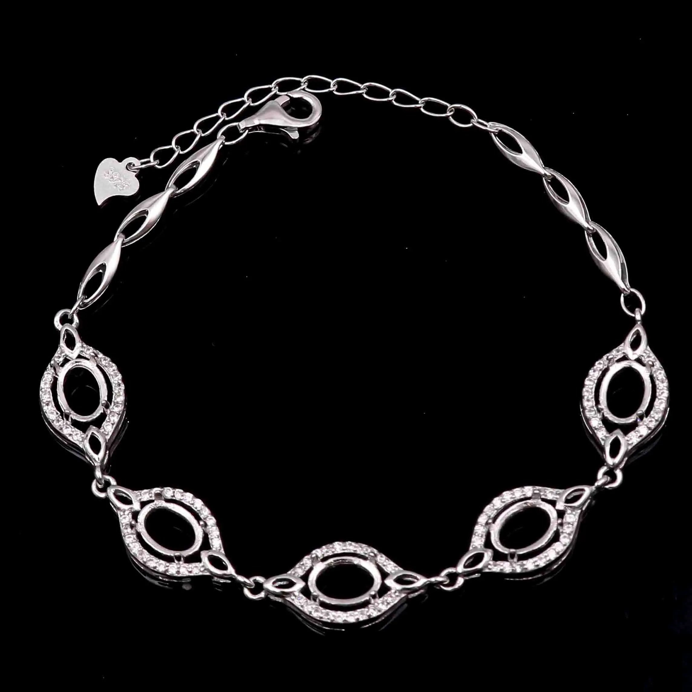 Sterling Silver 5*7/6*8mm Semi Mount Bracelet Empty Support Blank Claw Setting S925 Base Holder Without Center Stone Inlay DIY