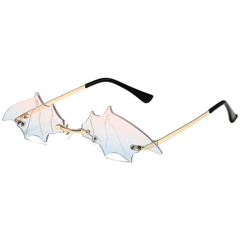 Summer Rimless Sunglasses Personality Funny Bat Sunglasses Fashion Metal Irregular High-grade Sense Glasses