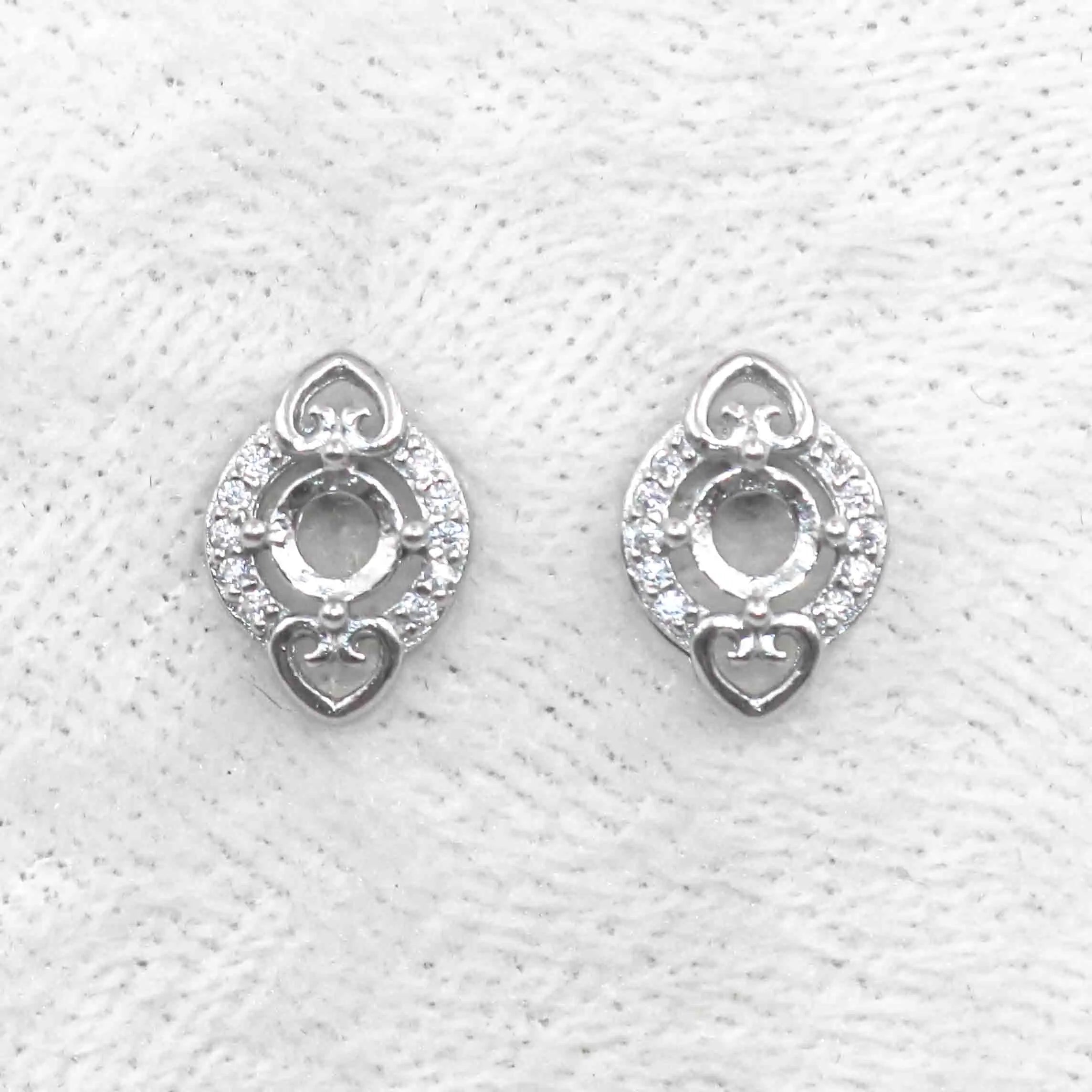 Sterling Silver 4*4mm Semi Mount Stud Earrings Empty Support Blank Claws Setting S925 Mountain Base Without Stone for DIY Inlay