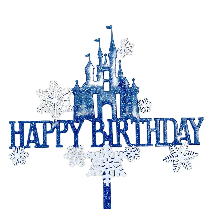 Wholesale Happy Birthday Snowflake Castle Cake Topper for Christmas Father's Day Parties-for Birthday Cake Decoration