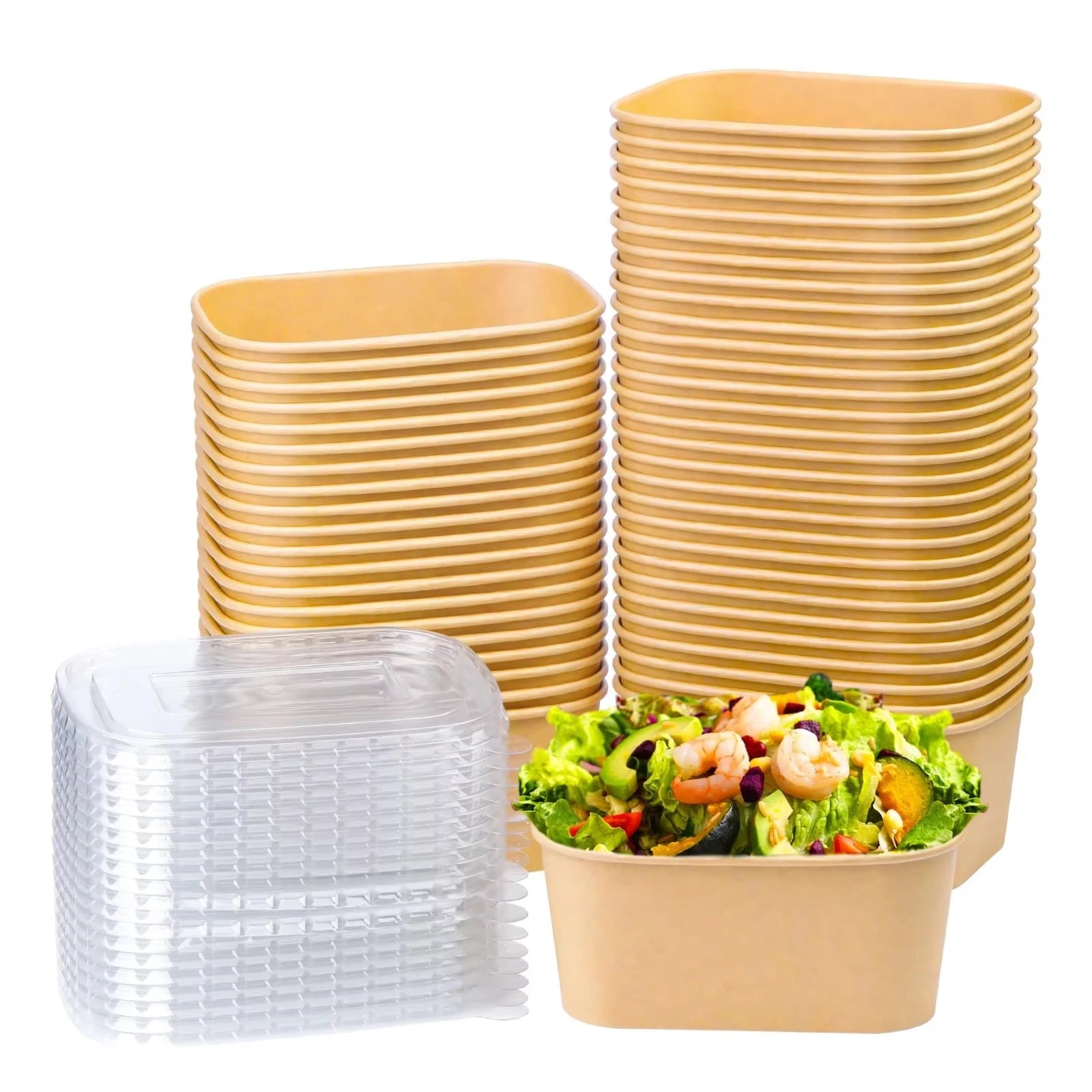 Custom Disposable Rectangular Paper Bowl Paper 32oz Noodle Paper Bowl With Lid Household Lunch Box Picnic Salad