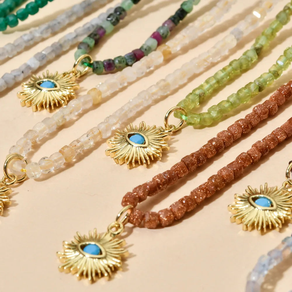 New Design Square Faceted Natural Stone Handmade Beads Gemstone Choker Necklace Women Jewelry