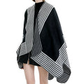MIO Hot Sale Women's Winter Wrap Shawl Blanket Cloak Stripe Pattern Cardigan Sweater Coat Cloak Shawl
