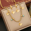 Wholesale New Non Tarnish 18k Gold Plated Jewelry Set Butterfly Stainless Steel Necklace Earrings Bracelet Set for Women