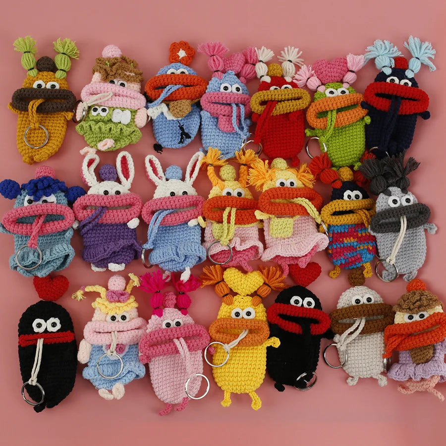 Super Cute Hand-woven Sausage Mouth Key Bag Girls Ugly Cute Wool Crocheted Breathable Fresh Sweet Protective case Pull-out Bag