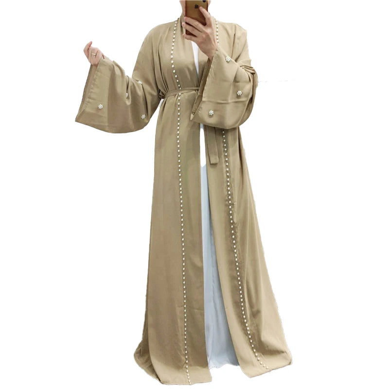 MANNI Ramadan Eid Mubarak Women Khaki Abaya Caftan Dubai Cardigan Kaftan Islamic Clothing