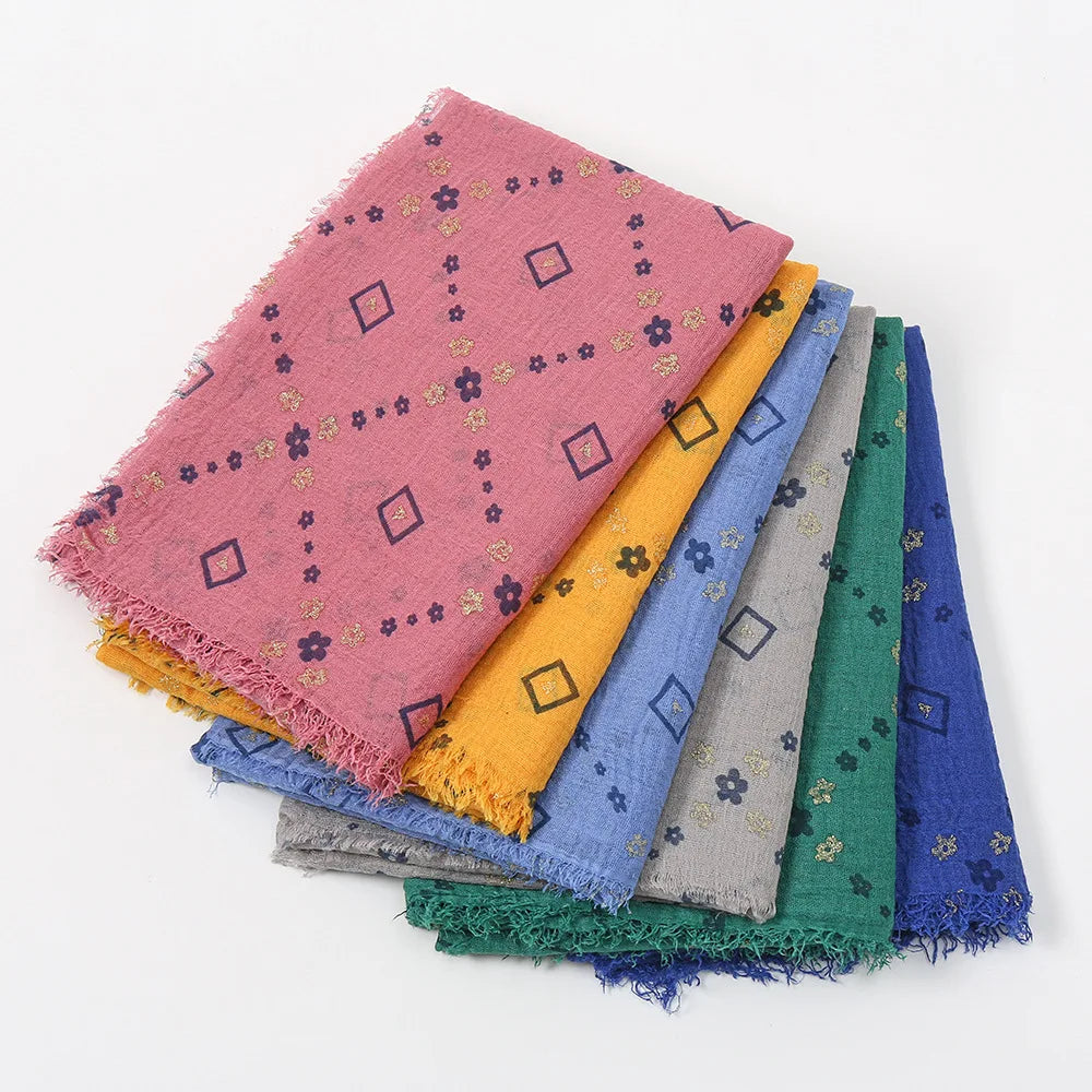 Fashionable Crinkle Cotton Hijabs Scarfs Gold Stamping Crepe Hijab Shawl Wrap Scarves for Muslim