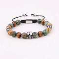 New Design Natural Stone Beads Stainless Steel Skull Charm Customized Logo Macrame Bracelet Men
