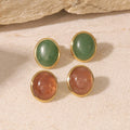 Stainless Steel Stud Earrings Oval Strawberry Crystal Earrings Retro Green Aventurine Jade Earrings for Women Girls