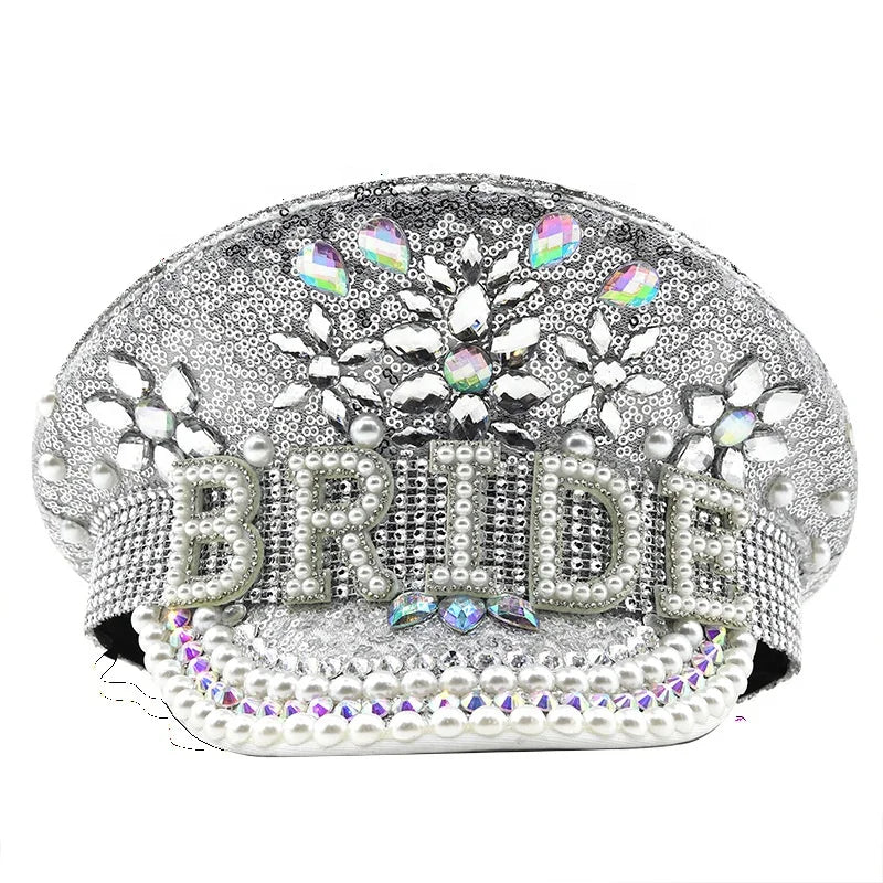 Handmade Bright Glitter Bride Hat with Diamond Sequins Novelty Hat for Bachelorette Hen Party or Valentine's Day Celebrations