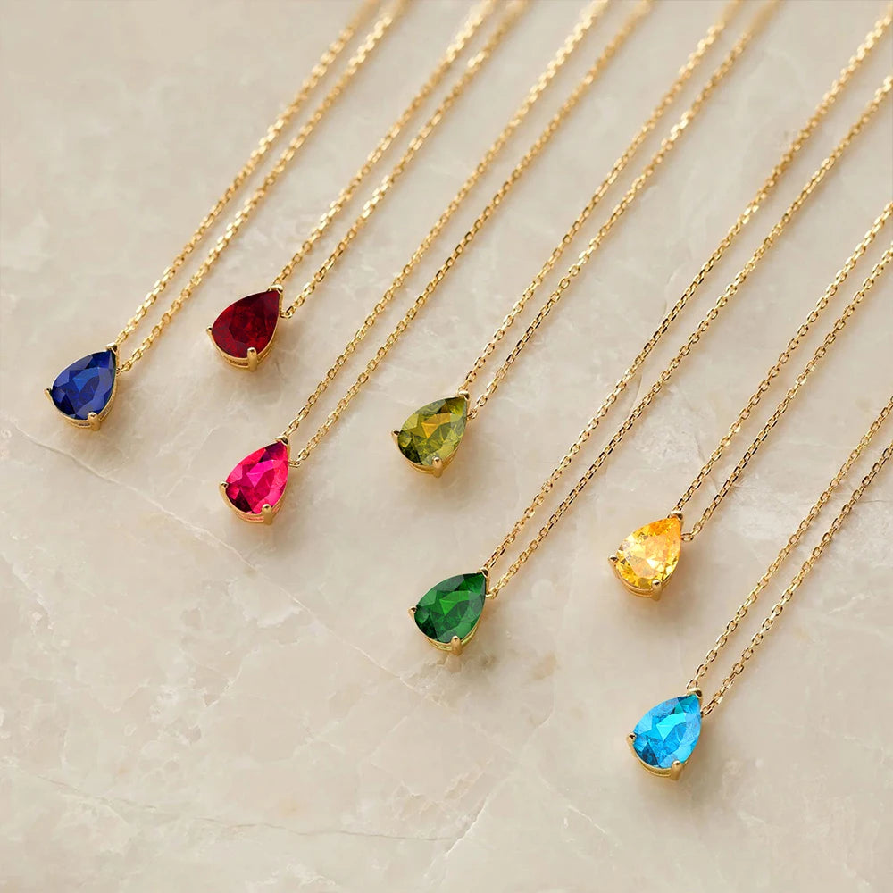 EManco Hot Sale Shiny Crystal Necklace Stainless Steel Teardrop Zirconia Pendant Women's Birthstone Collarbone Chain Wholesale