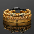 Men's Bohemian Style Stainless Steel Braided Bracelet Set 3-Piece Leopard Head and Roman Alphabet Charm Bracelets or Bangles