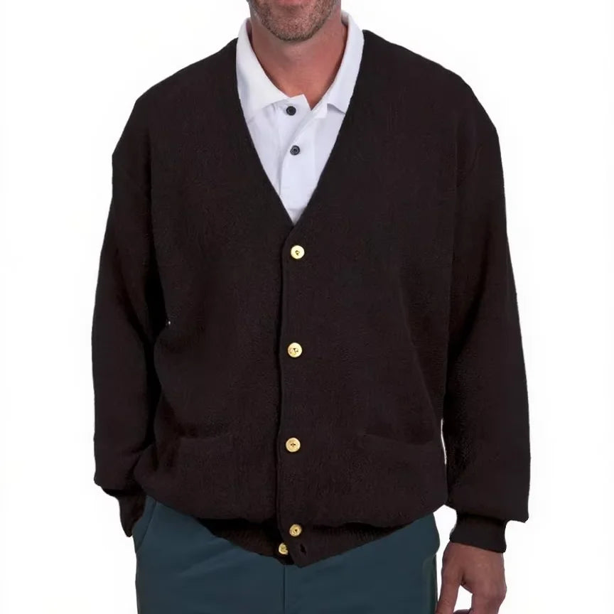 Ottoknit Custom Cardigan Men 100% Cashmere Alpaca Blend with Gold Buttons Luxury Business Formal Cardigan