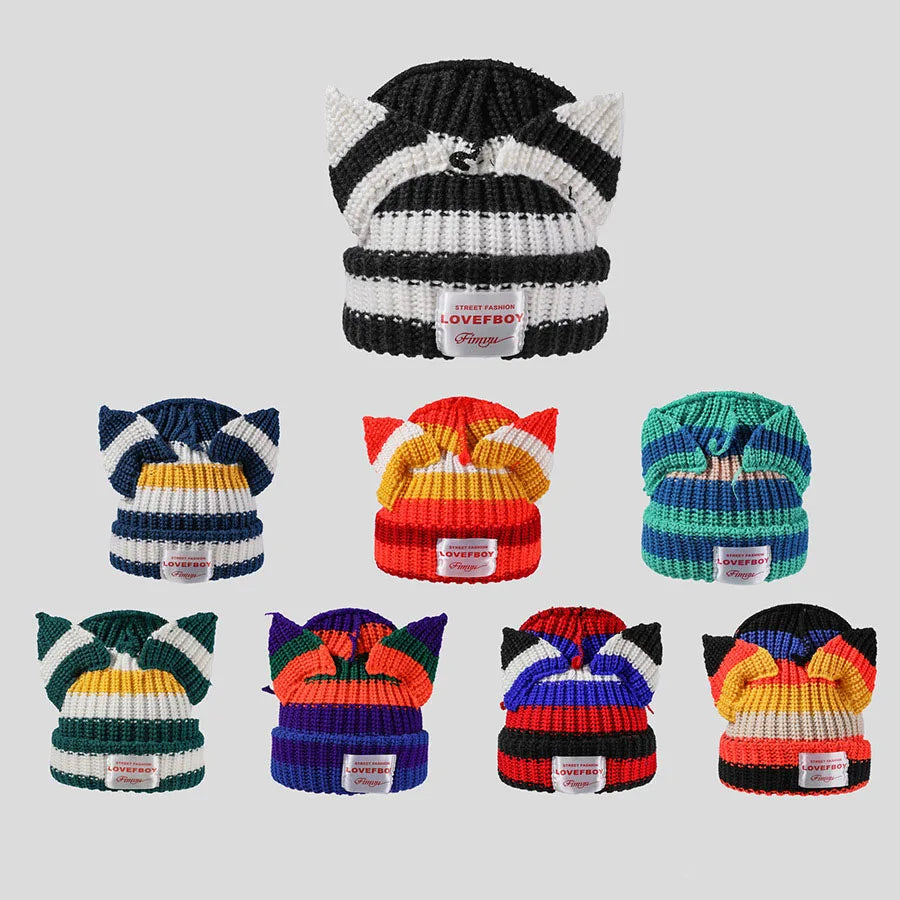 Cat Ears Thickened Knitted Hat Warm Winter Hat Cartoon Colorful Warm Woolen Hat