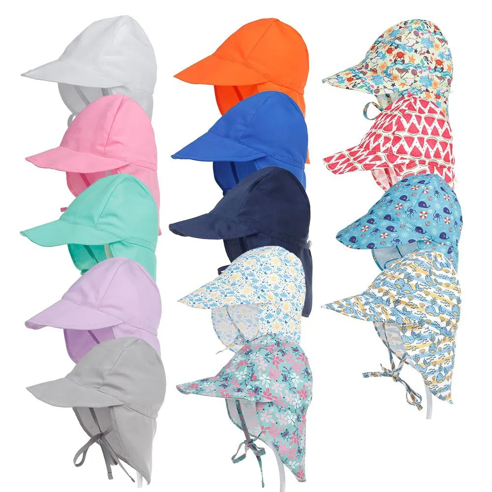 2023 3M-5Y Summer Baby Flap Sun Protection Hat Kids Beach Wide Brim Outdoor UV Protective Toddler Boys Girls Bucket Hats
