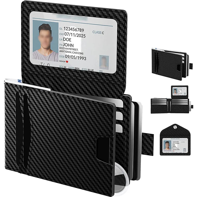 Carbon  Three Fold Short Wallet Men Multi Card RFID Anti Theft Brush Men Money Clip Wallet Wollet Men Wallet