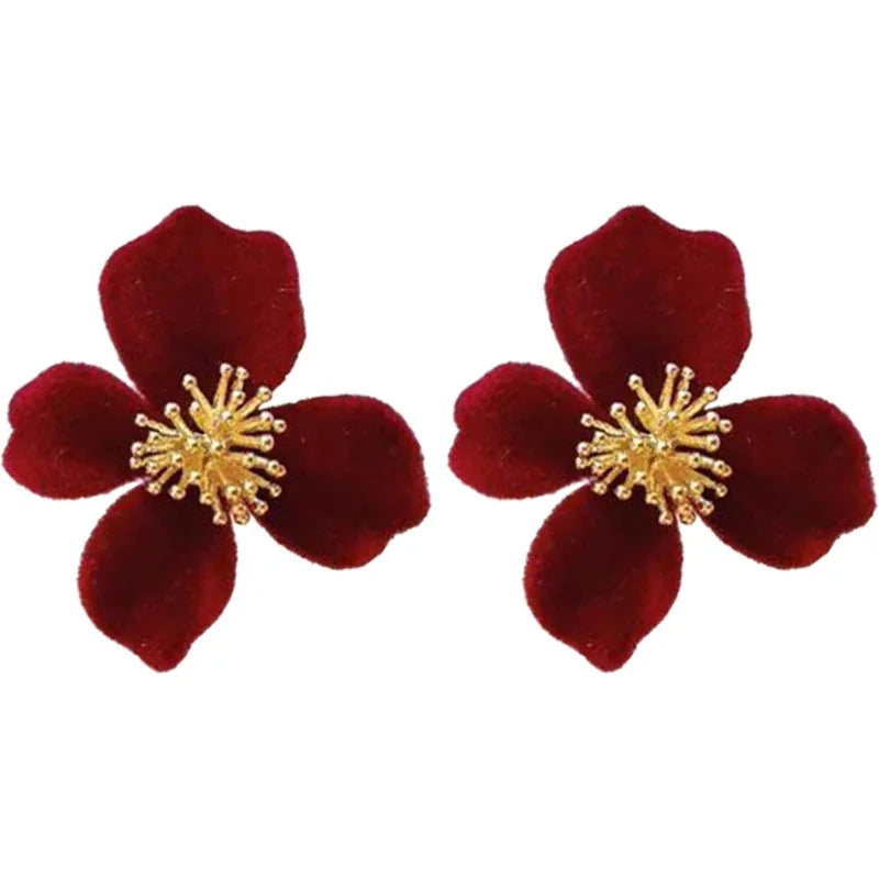 Delicate 925 Sterling Silver Pin Floral Earrings Women Irregular Red Flannel Flower Stud Earrings for Girl