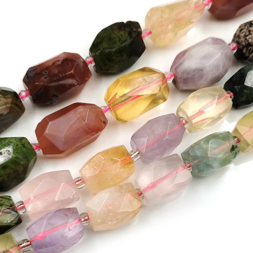 Beads Loose Gemstone Strand Rose Quartz Amethyst Citrine Faceted Healing Energy Jewelry Cylinder Fancy Cut Beads for Bracelets